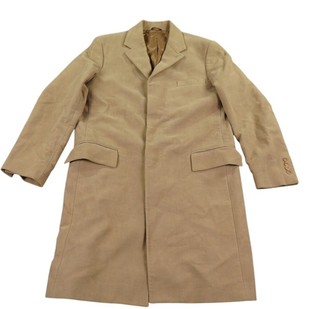 VTG Banana Republic Overcoat Mens M Tan Made In Italy Cotton Topcoat Soft Jacket